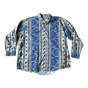 Vintage Plainsman Men's Aztec Southwestern Button-Up Shirt brush-popper LS XXL